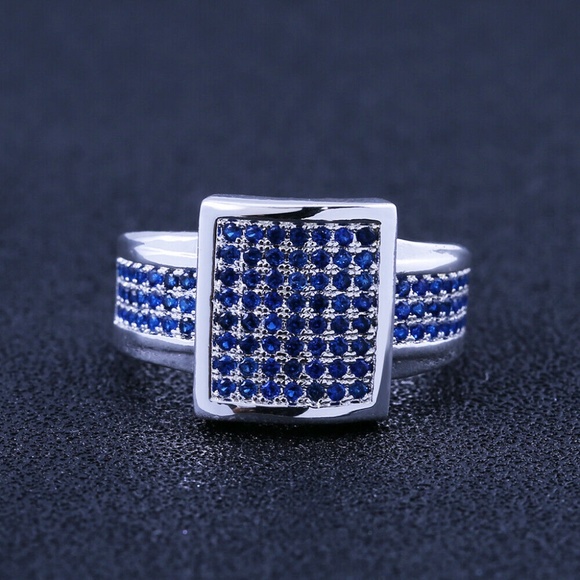 New 925 Silver Micro Shape Blue Sapphire Ring - Picture 4 of 5